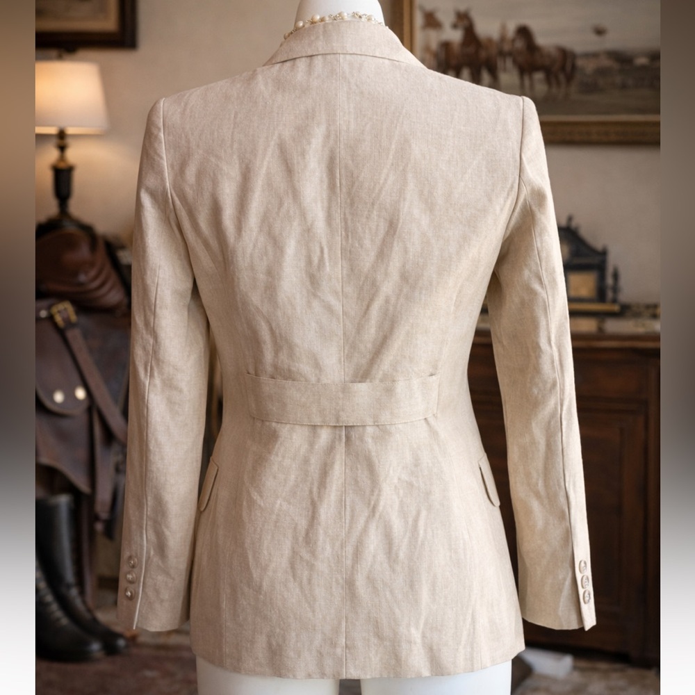 Neutral Linen Blazer | Classic Tailored Jacket | Size 4 - Picture 8 of 8
